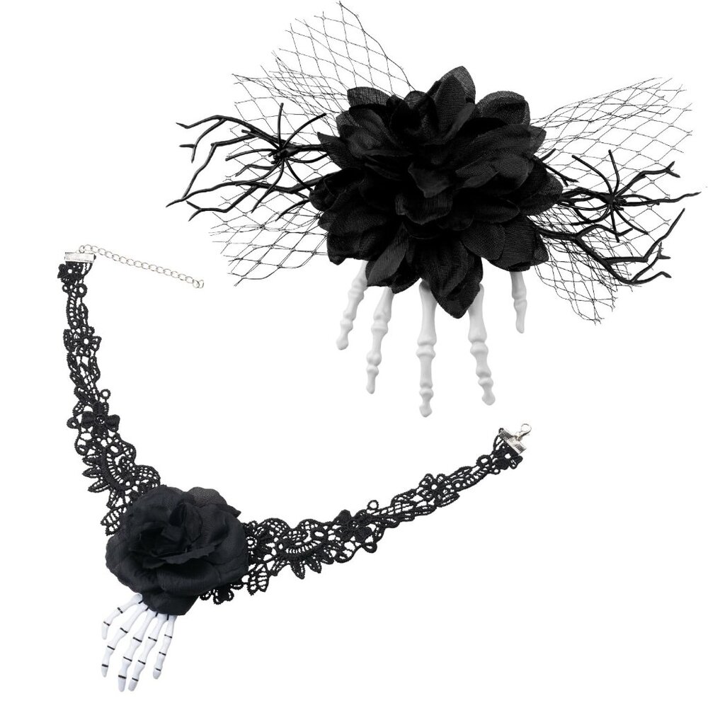 Gothic Hair Clip & Choker Set for Halloween Costumes & Gothic Fashion